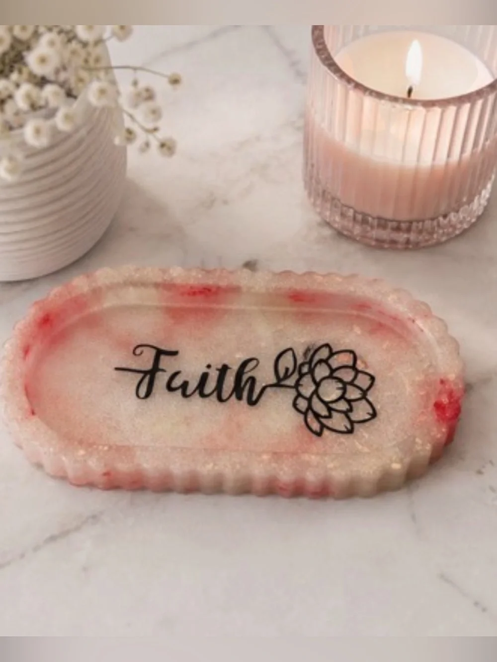 Faith Pink and Gold Resin Vanity Tray